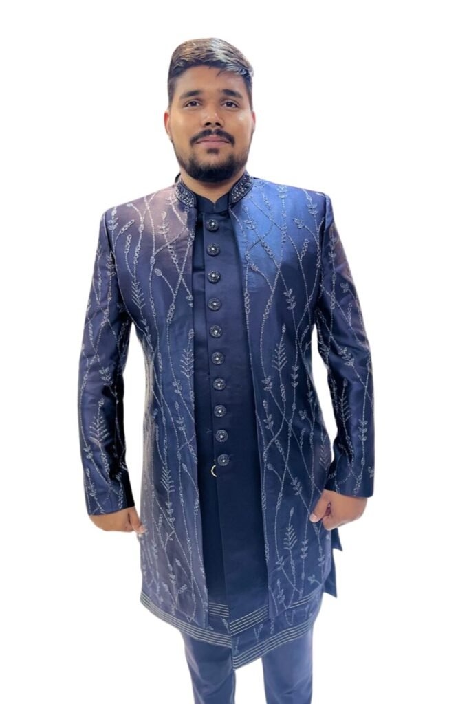 Midnight Blue Embroidered Sherwani