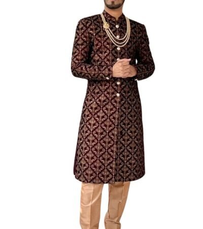 Elegant Maroon Embroidered Sherwani