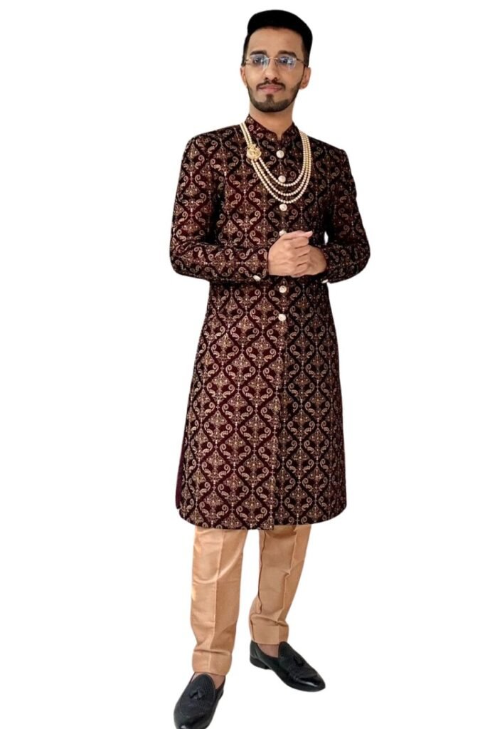 Elegant Maroon Embroidered Sherwani
