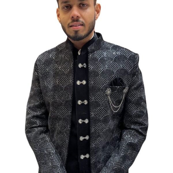 Black Brocade Bandhgala