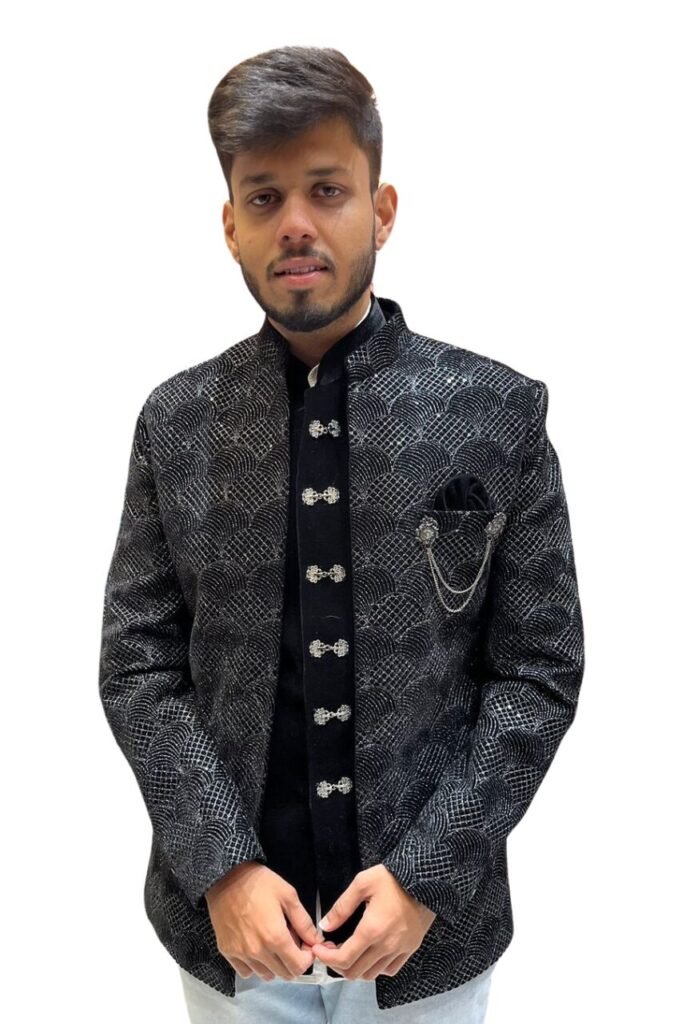 Black Brocade Bandhgala