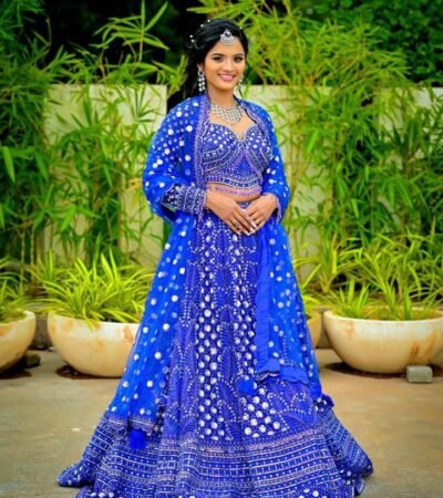 Blue Mirror Embroidered Lehenga Set