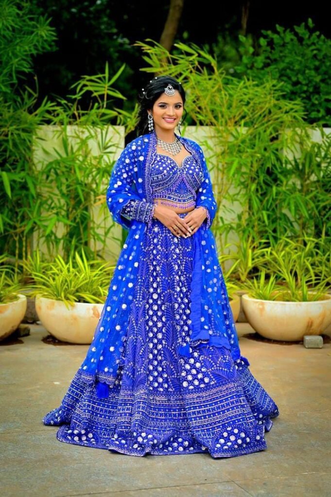 Blue Mirror Embroidered Lehenga Set