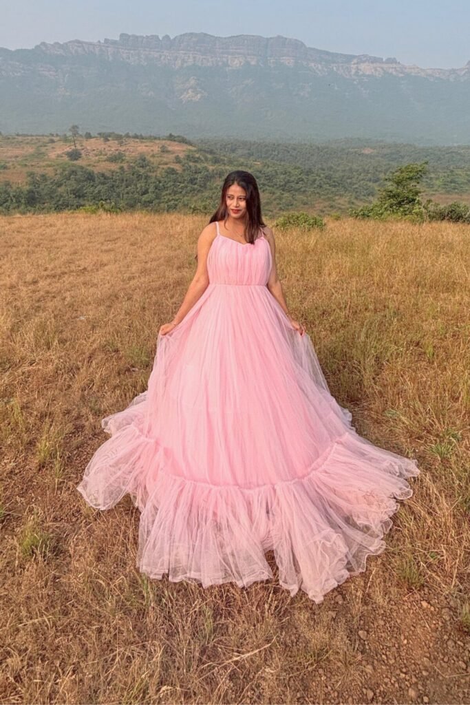 Blush Pink Tulle Gown with Lace-Up Back
