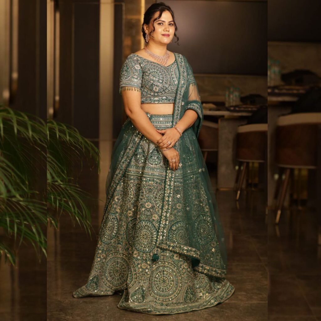 Green Embroidered Lehenga Set