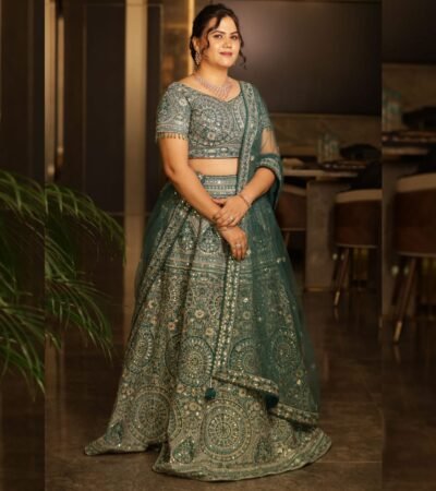 Green Embroidered Lehenga Set