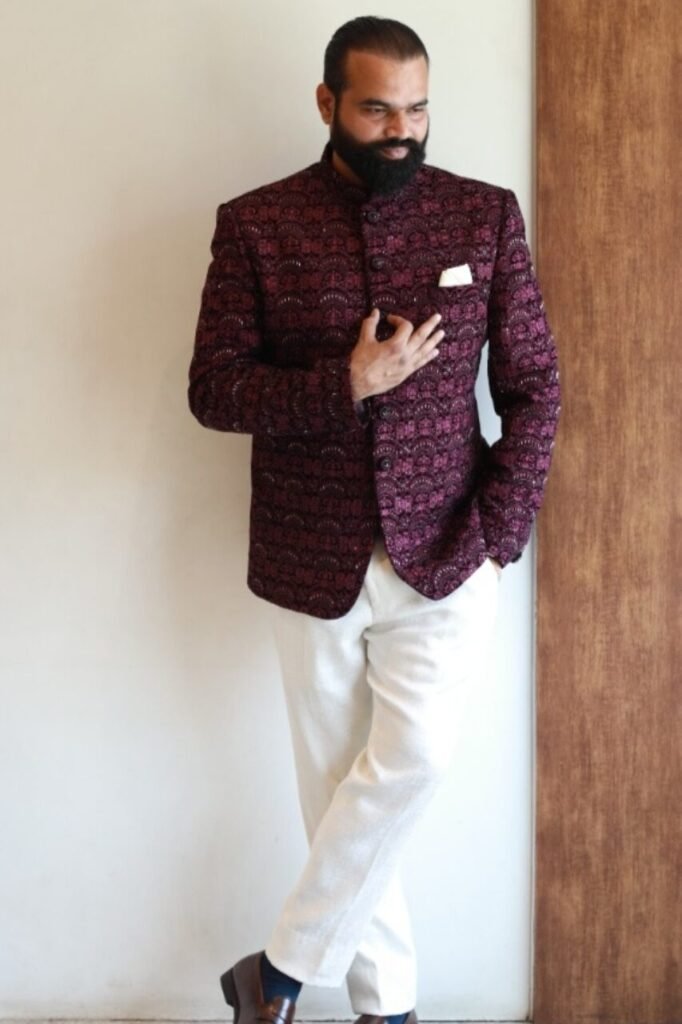 Maroon Textured Bandhgala Jacket
