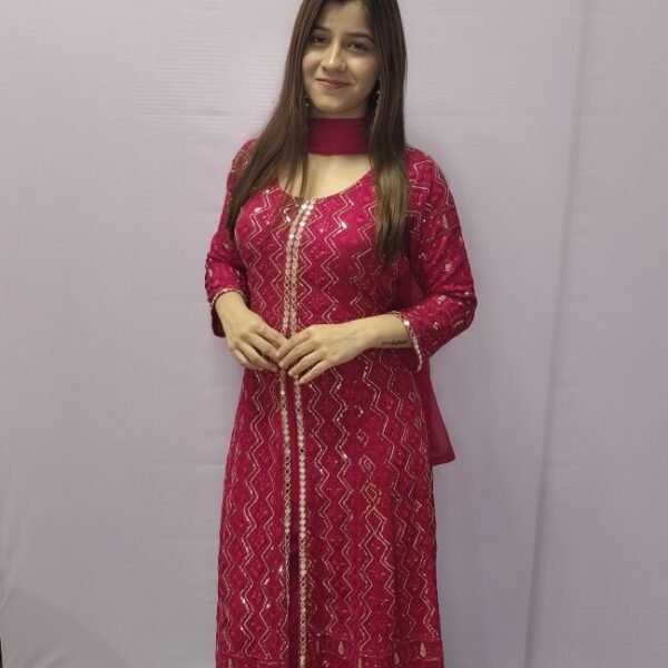 Ruby Red Mirror-Embroidered Anarkali