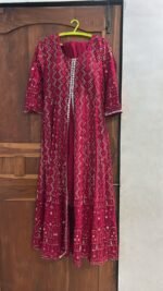 Ruby Red Mirror-Embroidered Anarkali Set