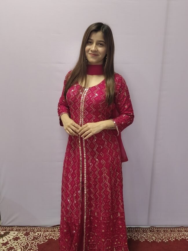 Ruby Red Mirror-Embroidered Anarkali