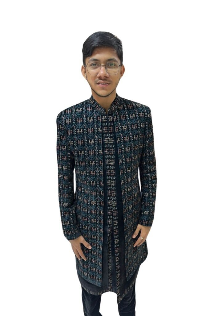 Traditional Blue Embroidered Bandhgala
